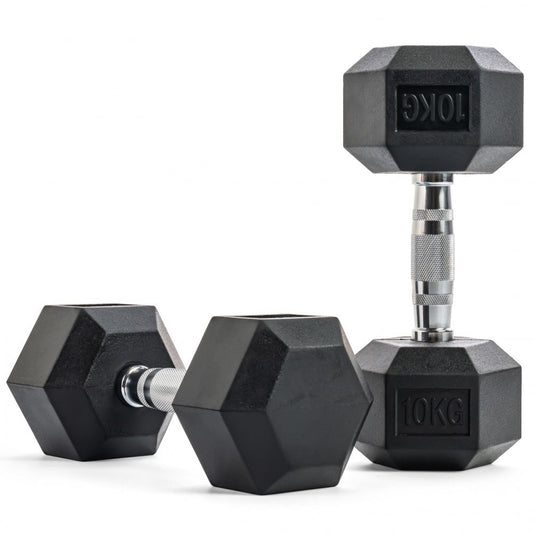 1 - 10kg Hex Rubber Dumbbell Set & Vertical Rack