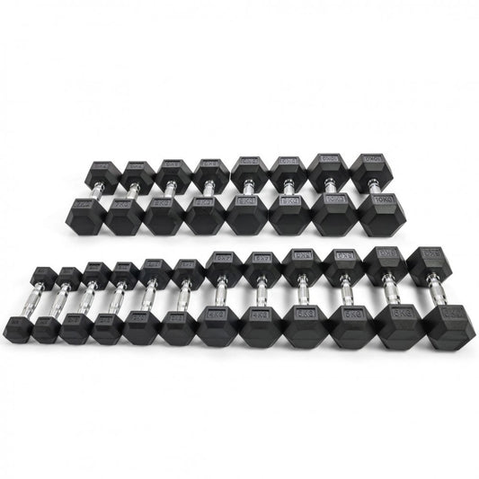 1 - 10kg Hex Rubber Dumbbell Set