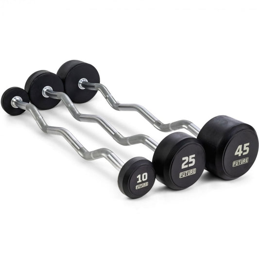 10 - 45kg Premium Rubber EZ Curl Barbell Set & Rack