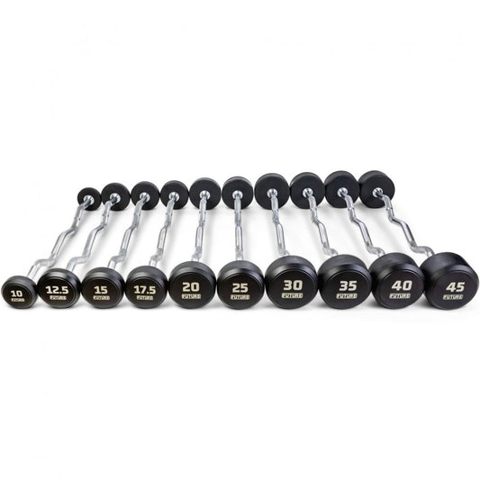 10 - 45kg Premium Rubber EZ Curl Barbell Set