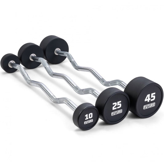 10 - 45kg Premium Urethane EZ Curl Barbell Set & Rack