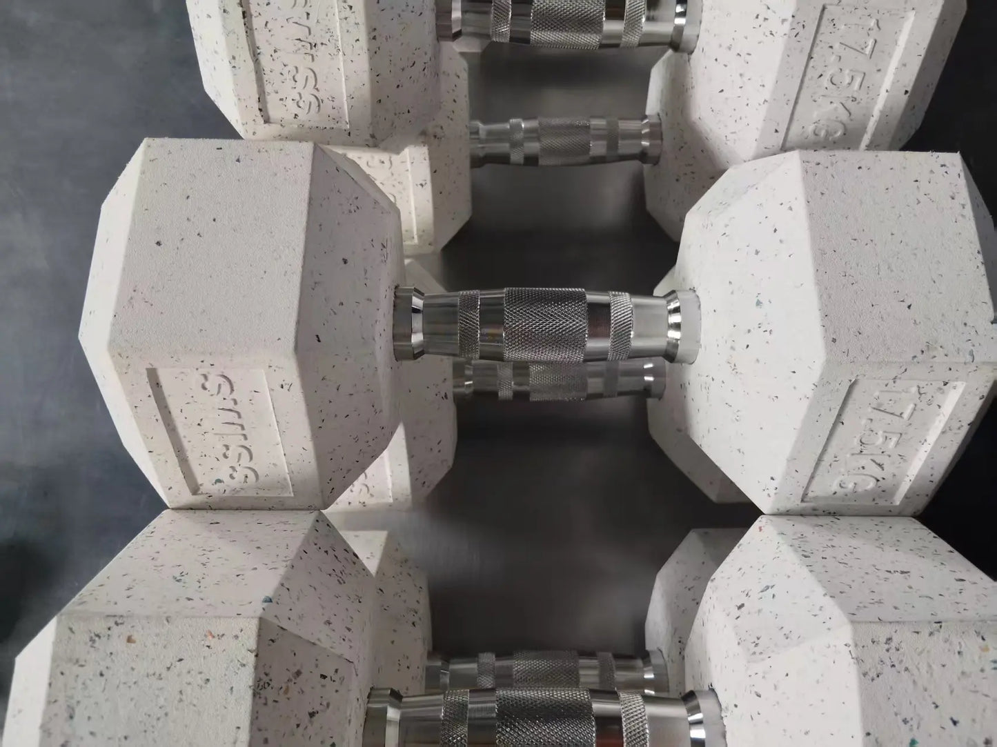 WHITE RUBBER HEX DUMBBELL SET 2.5-20KG
