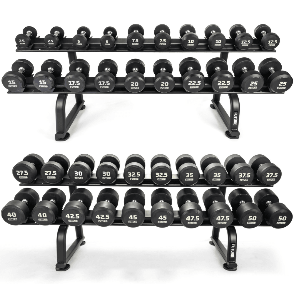 Dumle Racks 2.5 - 50kg Premium Rubber Dumbbell Set & Horizontal Racks – EFSNI LTD