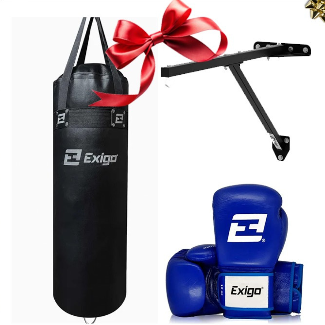 3ft Fixed Punch Bag Bracket + Select PU 5ft Straight Punch Bag + Contender Sparring Gloves