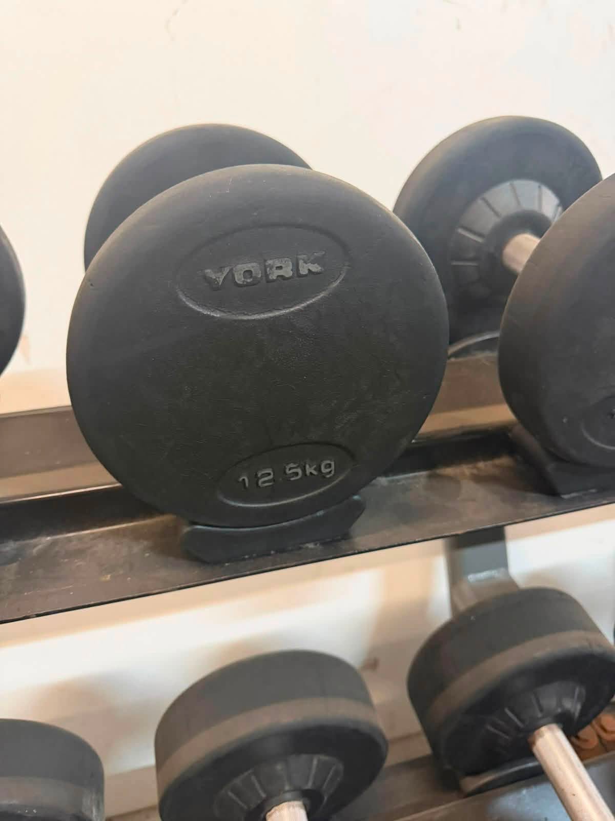 York Rubber Dumbbell Set 12.5kg–40kg + Storage Rack